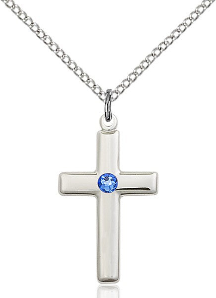 Simple Cross Pendant with Birthstone Options for Youth