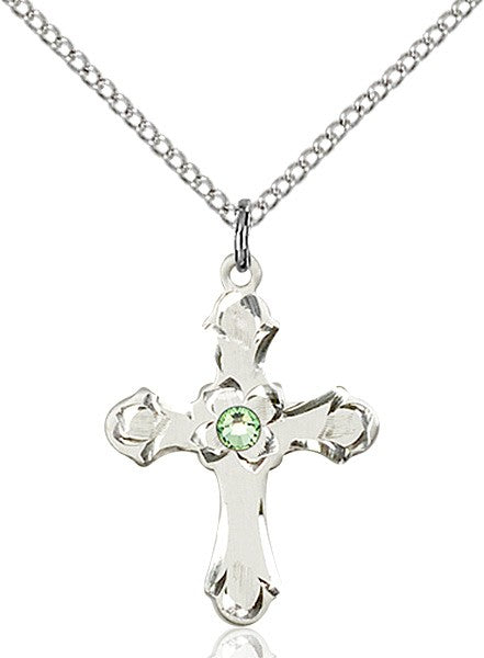Medium Budded Cross Pendant with Etched Border Birthstone Options