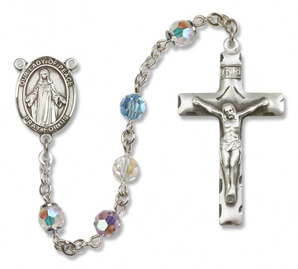 Our Lady of Peace Sterling Silver Heirloom Rosary Squared Crucifix