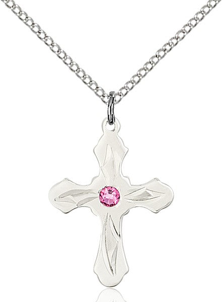 Cross Pendant with Pointed Etching Birthstone Options for Youth