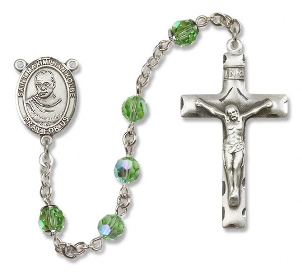 St. Maximilian Kolbe Sterling Silver Heirloom Rosary Squared Crucifix