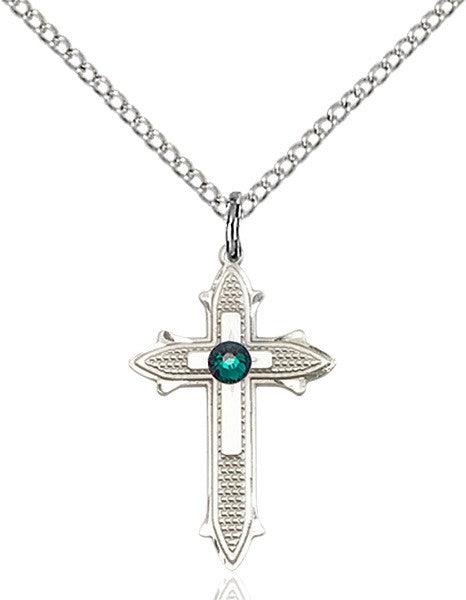 Polished and Textured Cross Pendant with Birthstone Options