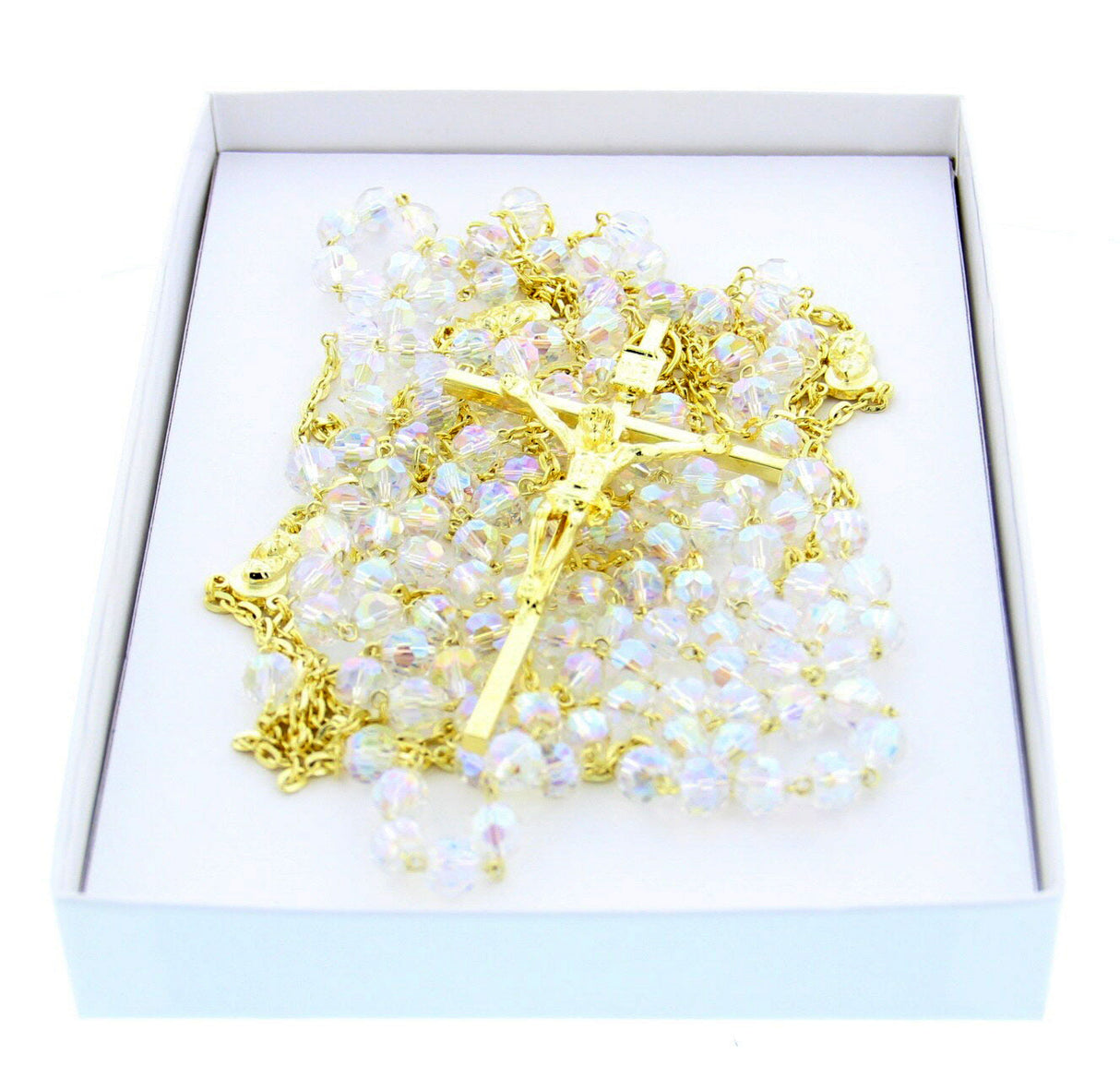 Gold tone Crystal Wedding Lasso Rosary with Gold Tone Crucifix