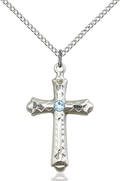 Matte Cross Pendant with Diamond Etching Birthstone Options