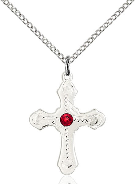 Cross Pendant with Dotted Etching with Birthstone Options for Youth
