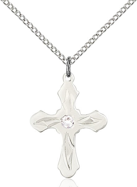 Cross Pendant with Pointed Etching Birthstone Options for Youth