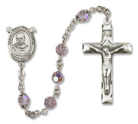 St. Maximilian Kolbe Sterling Silver Heirloom Rosary Squared Crucifix