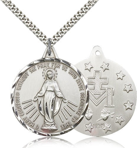 Large Round Miraculous Medal Necklace for Men