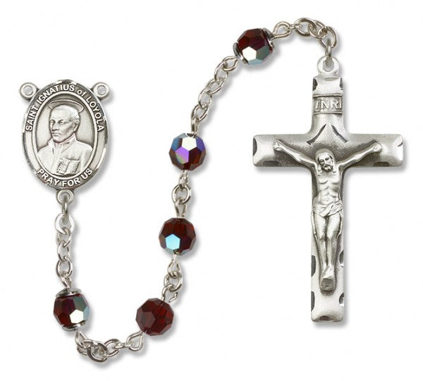 St. Ignatius of Loyola Sterling Silver Heirloom Rosary Squared Crucifix