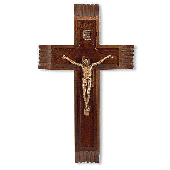 Walnut Sick Call Crucifix Set - 10 inch