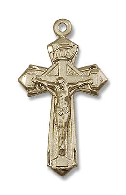Point Tip Geometric Crucifix Pendant | Sterling Silver & 14K Gold