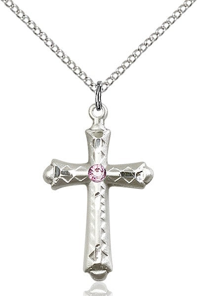 Matte Cross Pendant with Diamond Etching Birthstone Options