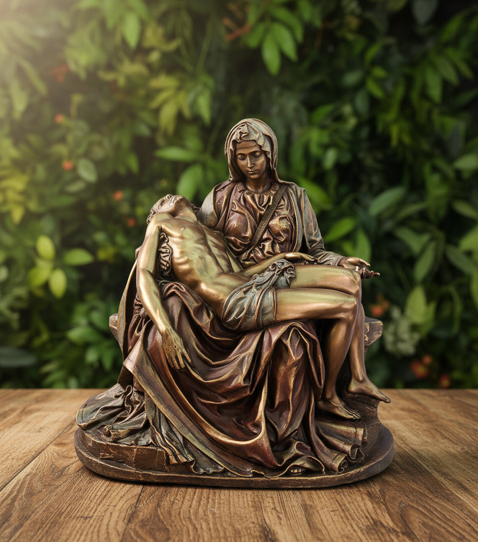 Pietà Statue – 10.75” | Lightly Hand-Painted Cold-Cast Bronze