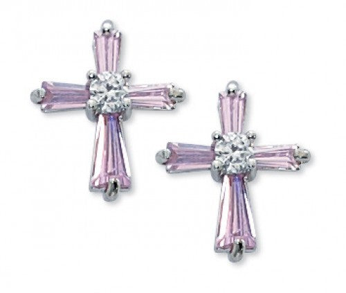 Pink Crystal Cross Earrings