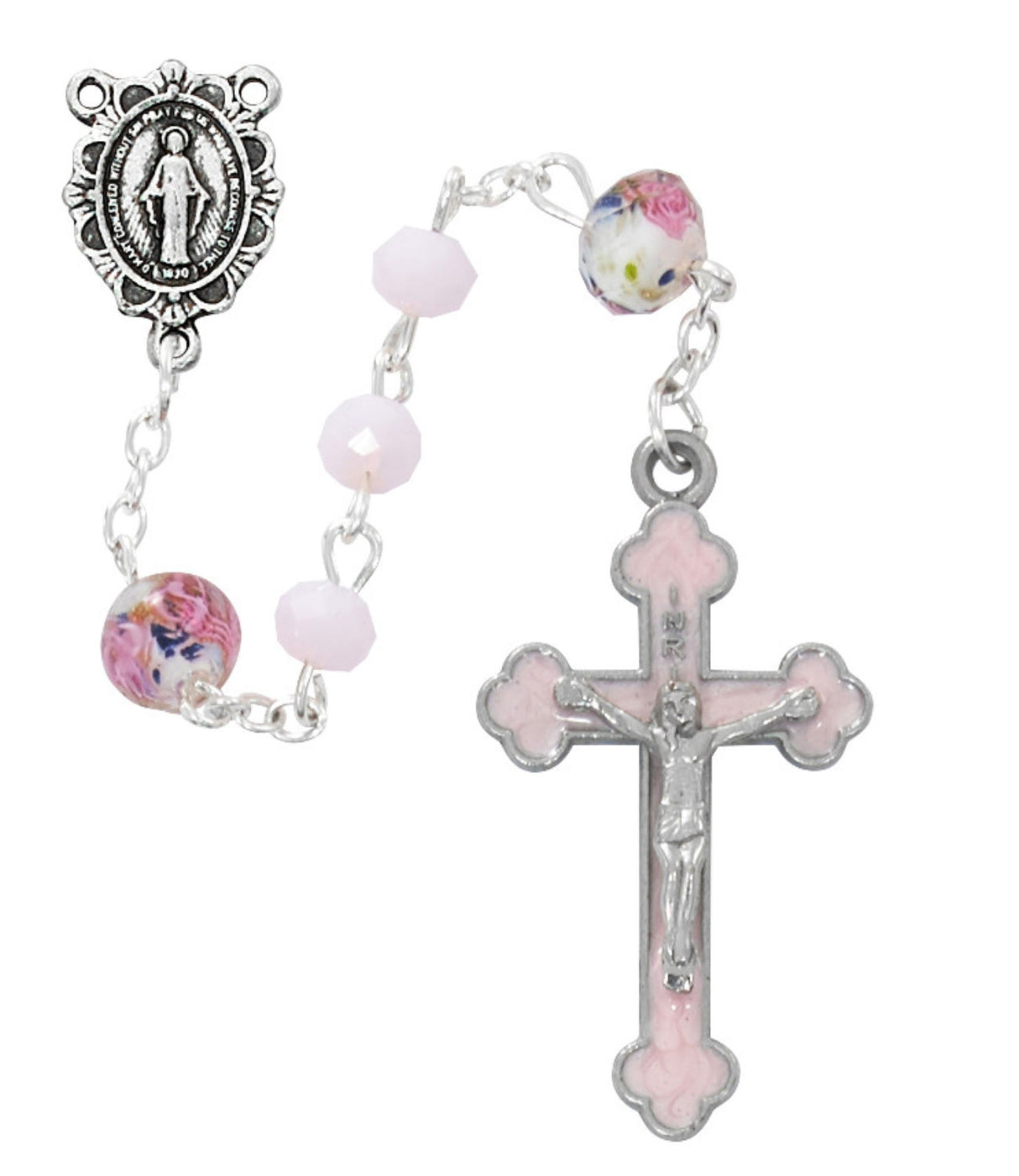 Pink Floral Venetian Glass Bead Rosary