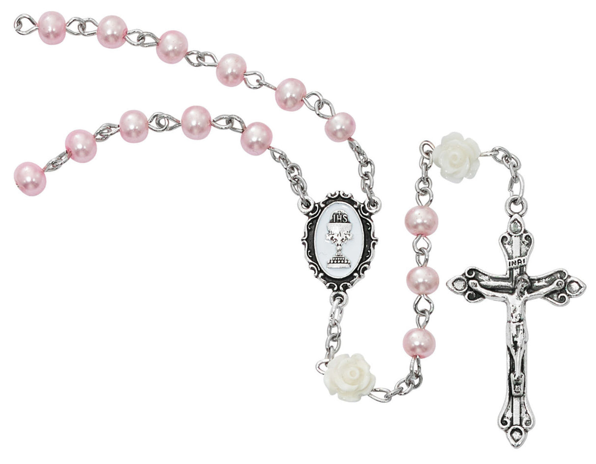 Pink and White Girls First Communion Rosary