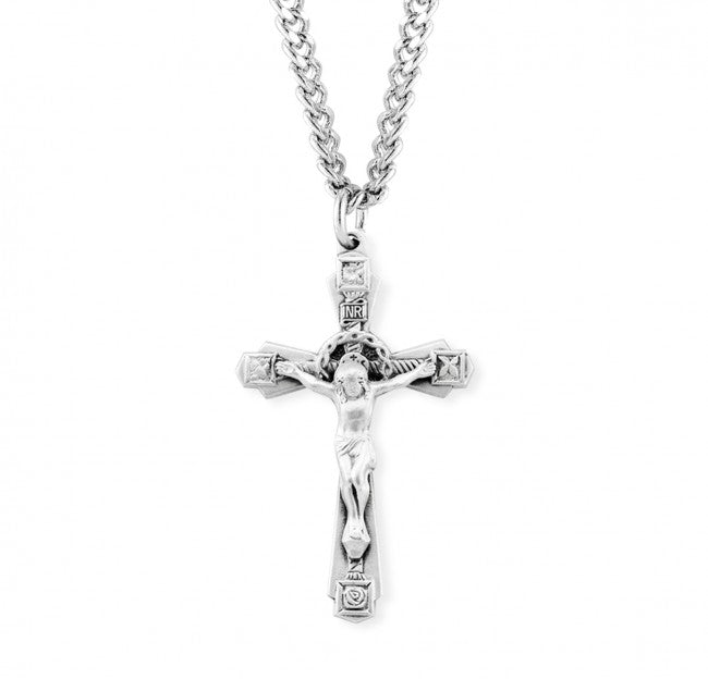 Pointed Tip with Floral Motif Men's Crucifix