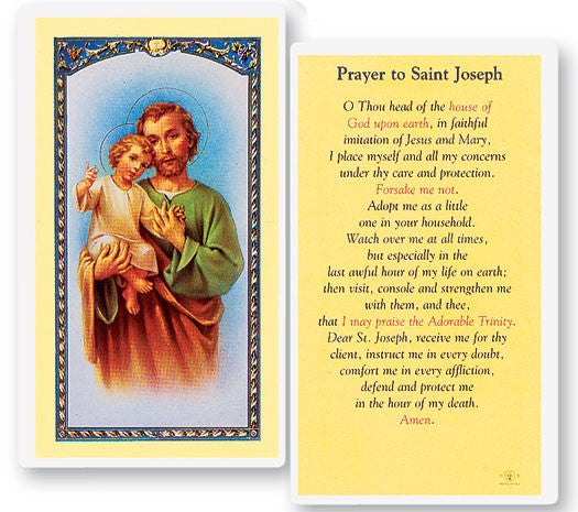 Prayer To St. Joseph Laminated Prayer Card