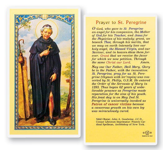 Prayer To St. Peregrine Laminated Prayer Card