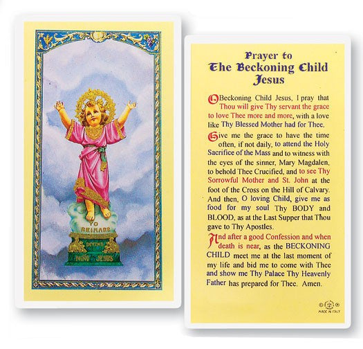 Prayer To The Beckoning Child Laminated Prayer Card