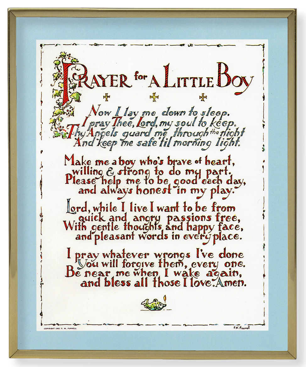 Prayer for a Little Boy 8x10 Gold Trim Plaque