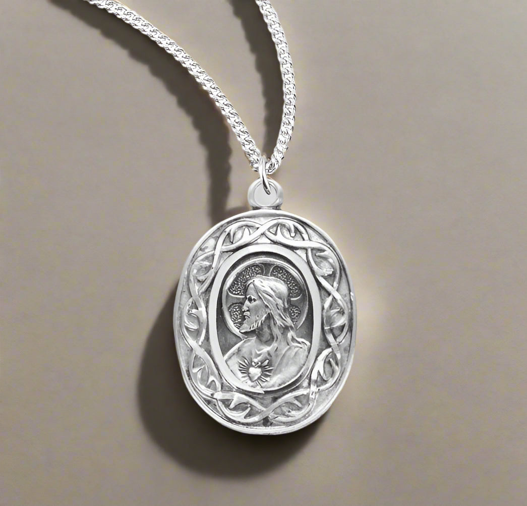 Profile Scapular Medal with Crown of Thorns Border Necklace