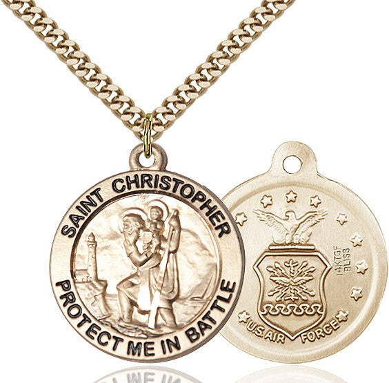 Protect Me In Battle Round St. Christopher Air Force Necklace