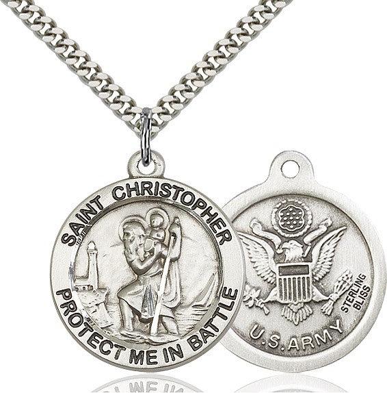 Protect Me In Battle Round St. Christopher Army Necklace