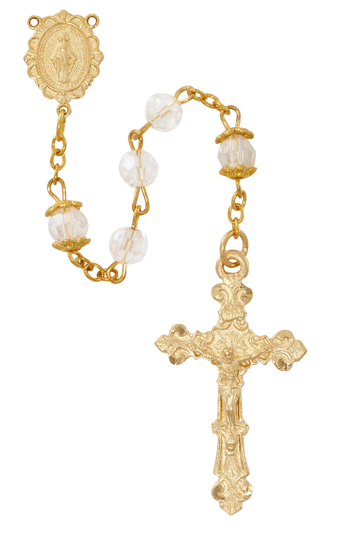 Gold Plated Tin Cut Crystal Rosary