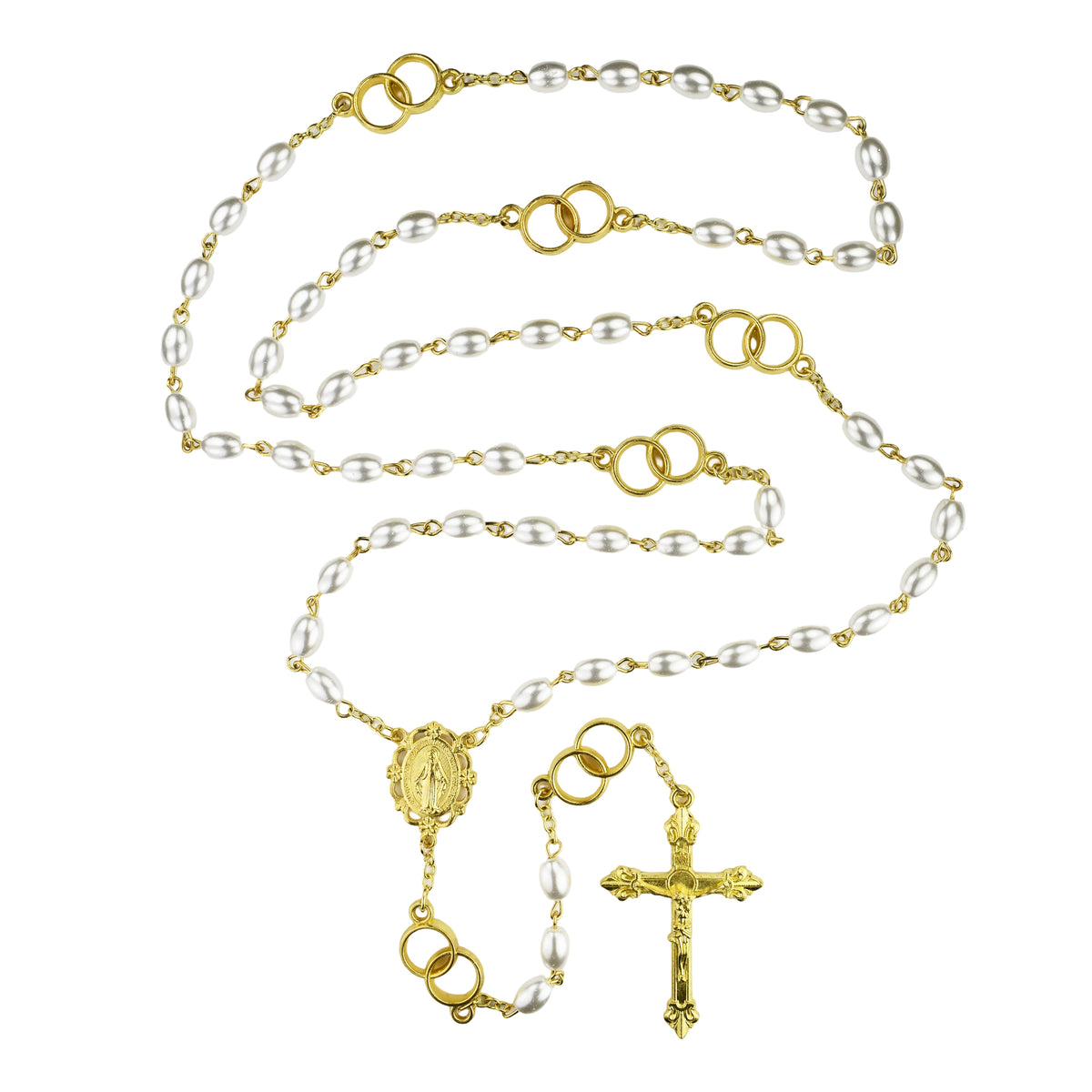 Oval Pearl Wedding Rosary with Wedding Ring Beads