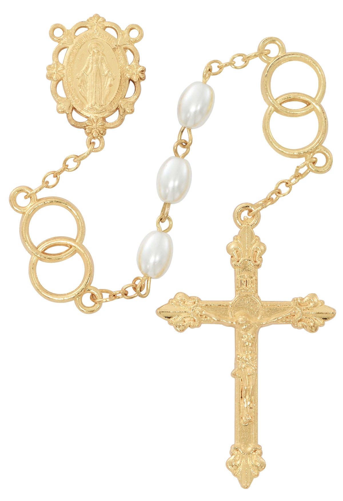 Oval Pearl Wedding Rosary with Wedding Ring Beads