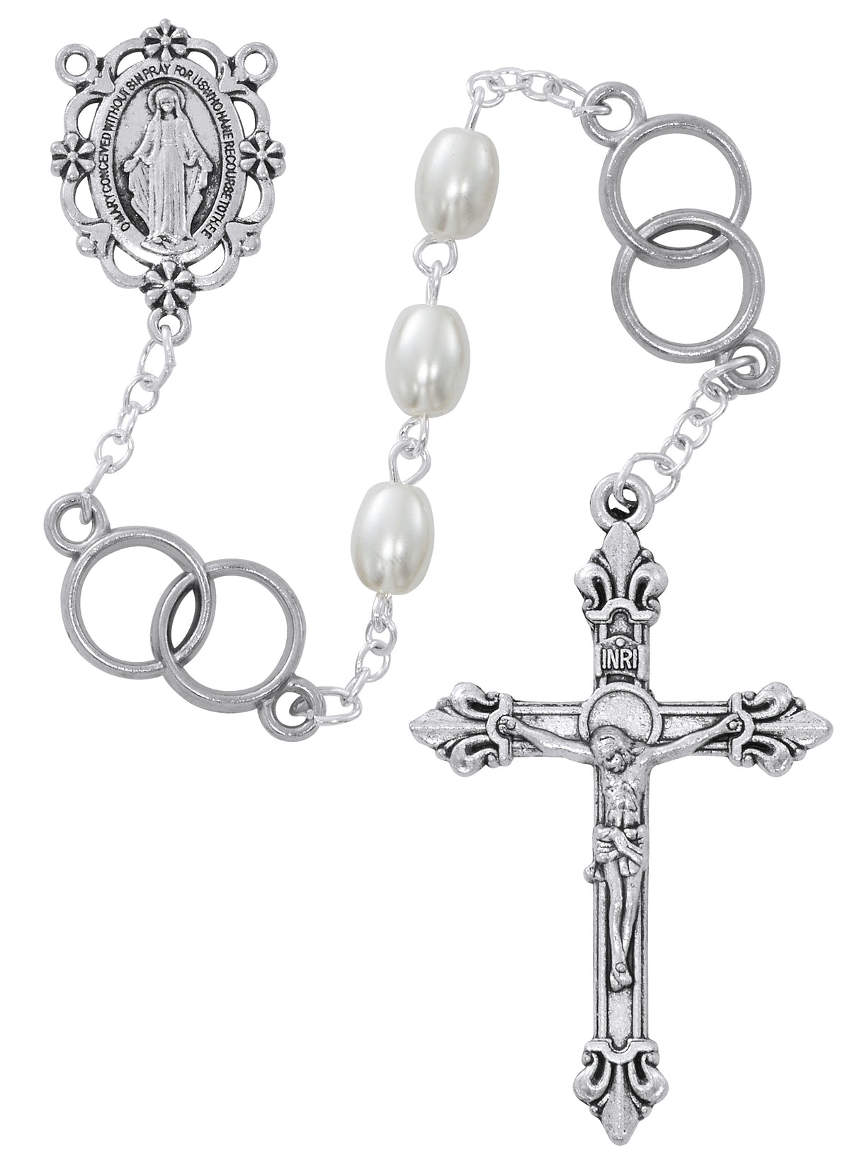 Oval Pearl Wedding Rosary with Wedding Ring Beads