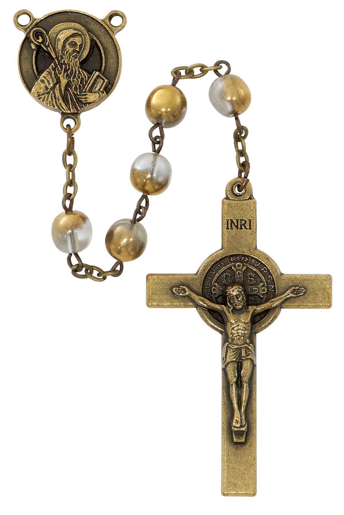 Antique Gold and Crystal St. Benedict Rosary