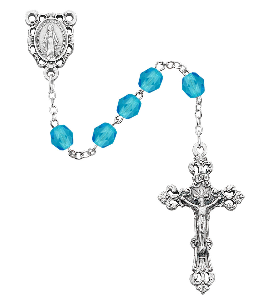 March Aqua Aurora Glass Bead Rosary