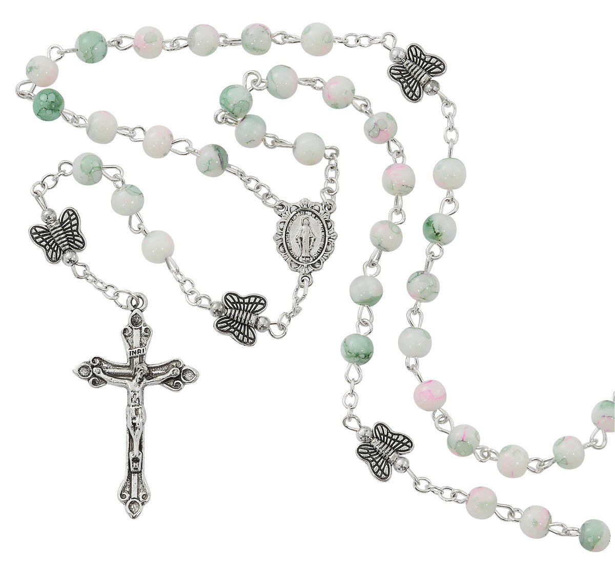 Pink and Green Butterfly First Communion Rosary