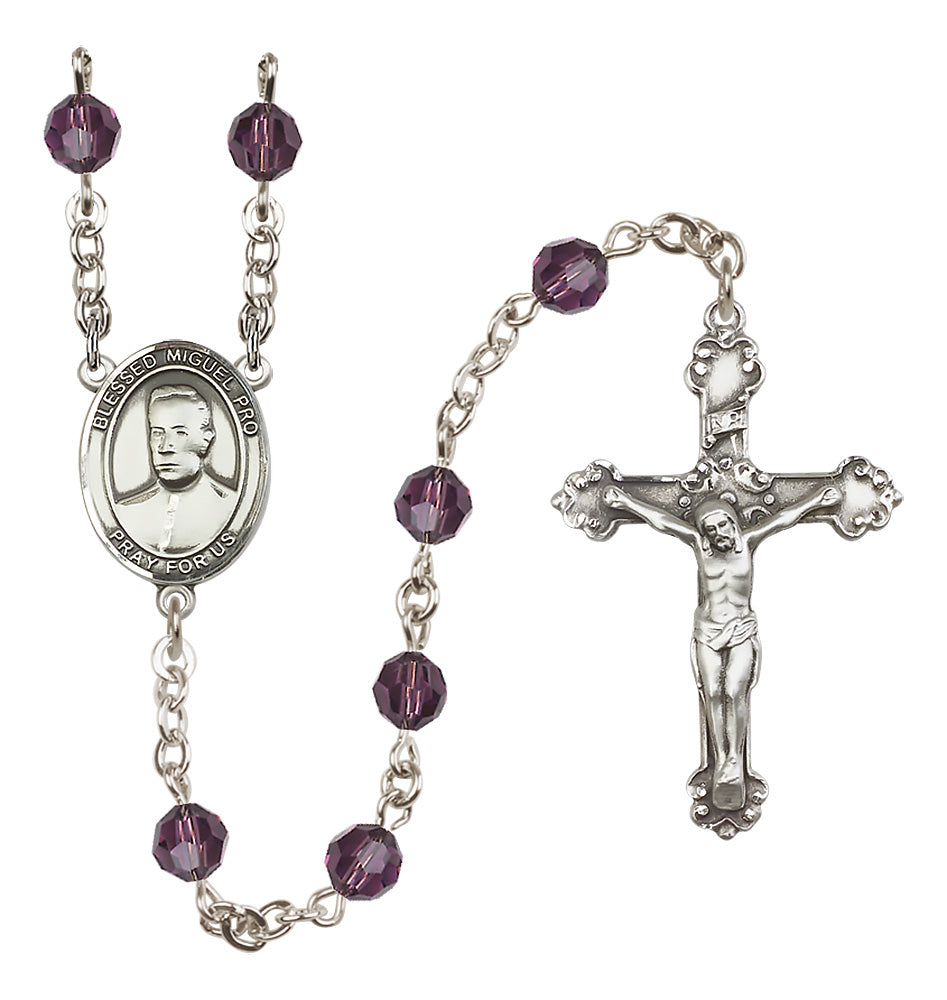 Blessed Miguel Pro Sterling Silver Heirloom Rosary Fancy Crucifix