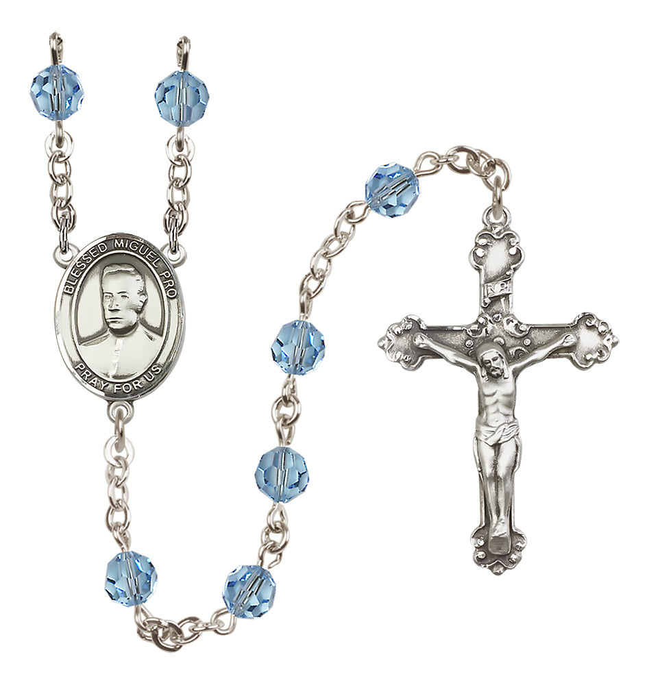 Blessed Miguel Pro Sterling Silver Heirloom Rosary Fancy Crucifix
