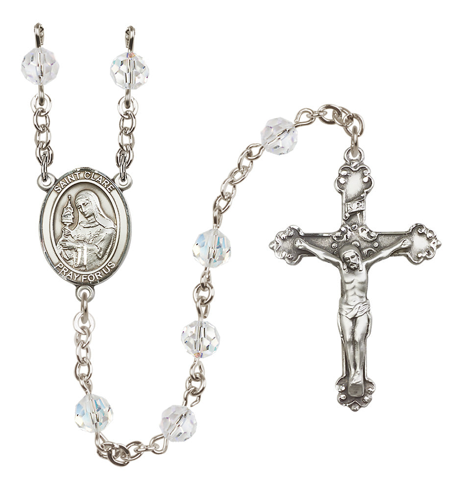 St. Clare of Assisi Sterling Silver Heirloom Rosary Fancy Crucifix