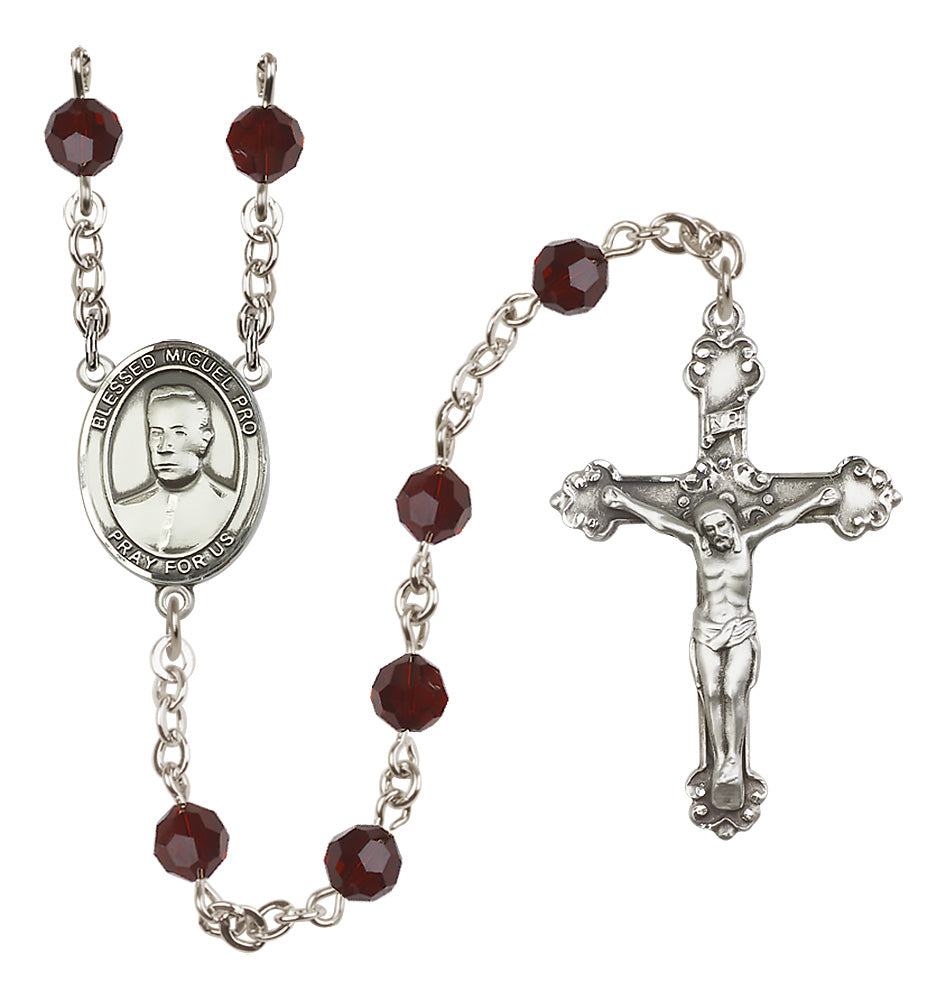 Blessed Miguel Pro Sterling Silver Heirloom Rosary Fancy Crucifix