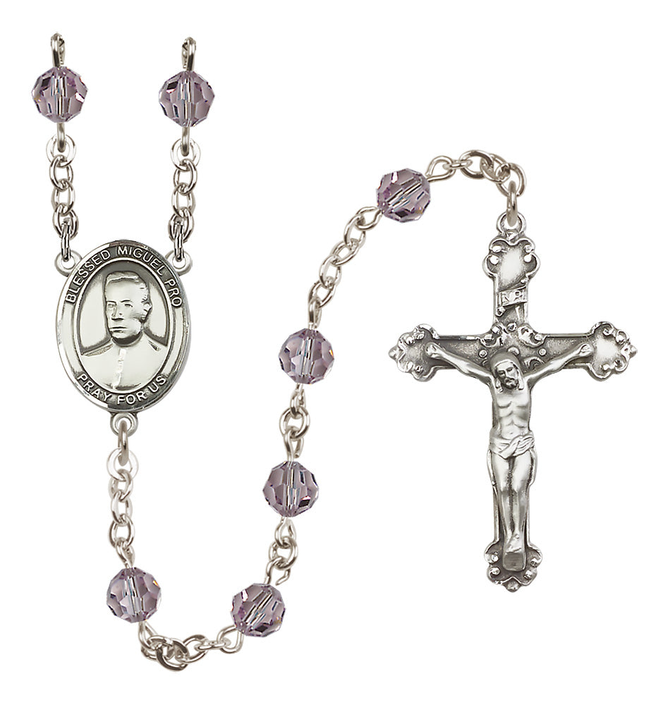 Blessed Miguel Pro Sterling Silver Heirloom Rosary Fancy Crucifix