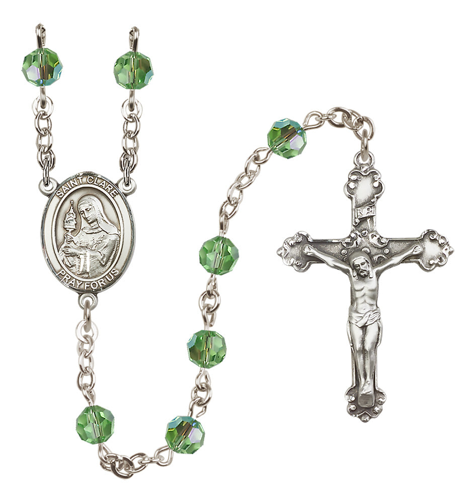 St. Clare of Assisi Sterling Silver Heirloom Rosary Fancy Crucifix