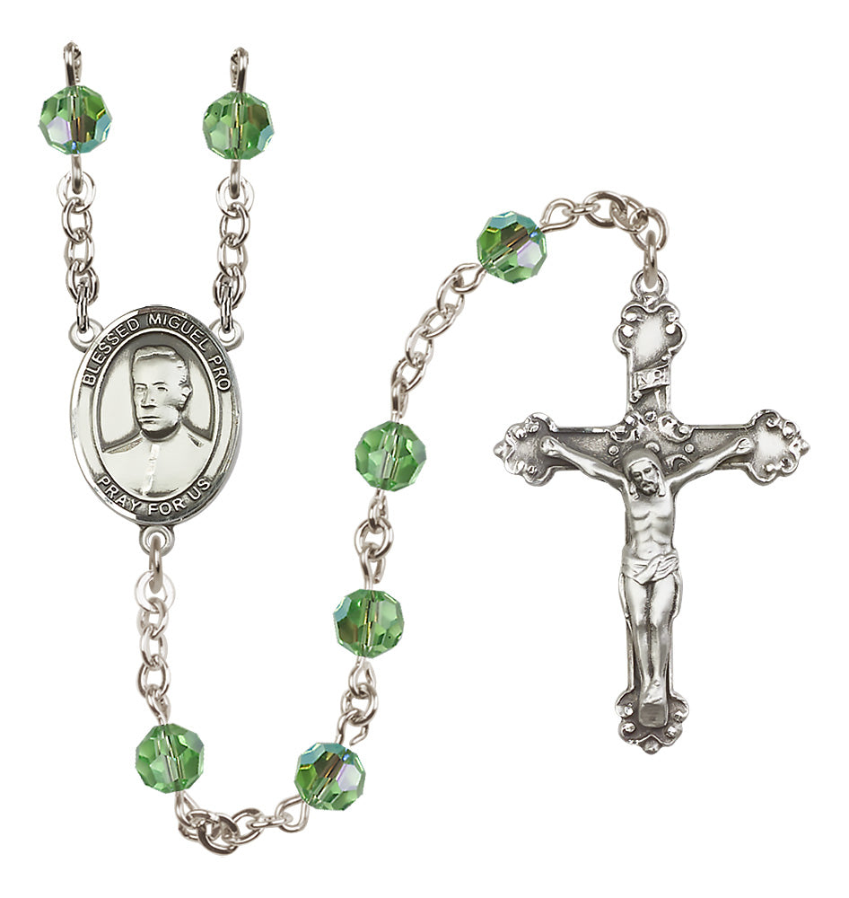 Blessed Miguel Pro Sterling Silver Heirloom Rosary Fancy Crucifix