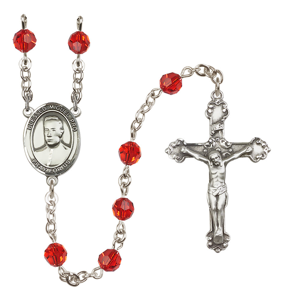 Blessed Miguel Pro Sterling Silver Heirloom Rosary Fancy Crucifix