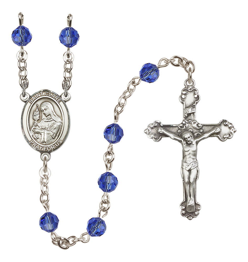 St. Clare of Assisi Sterling Silver Heirloom Rosary Fancy Crucifix