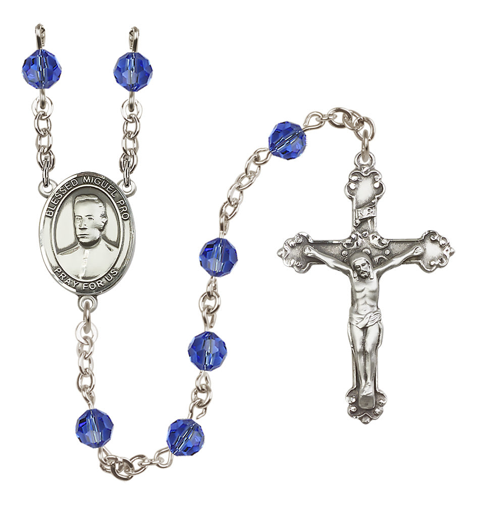 Blessed Miguel Pro Sterling Silver Heirloom Rosary Fancy Crucifix