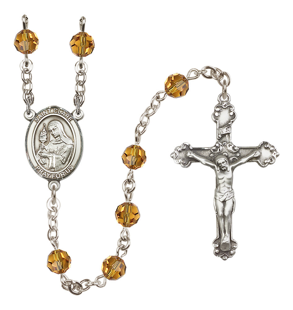 St. Clare of Assisi Sterling Silver Heirloom Rosary Fancy Crucifix