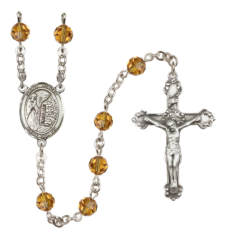 St. Fiacre Sterling Silver Heirloom Rosary Fancy Crucifix