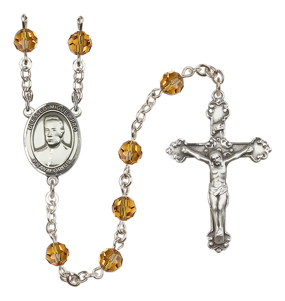 Blessed Miguel Pro Sterling Silver Heirloom Rosary Fancy Crucifix