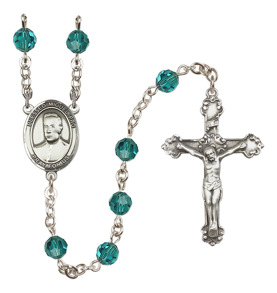 Blessed Miguel Pro Sterling Silver Heirloom Rosary Fancy Crucifix