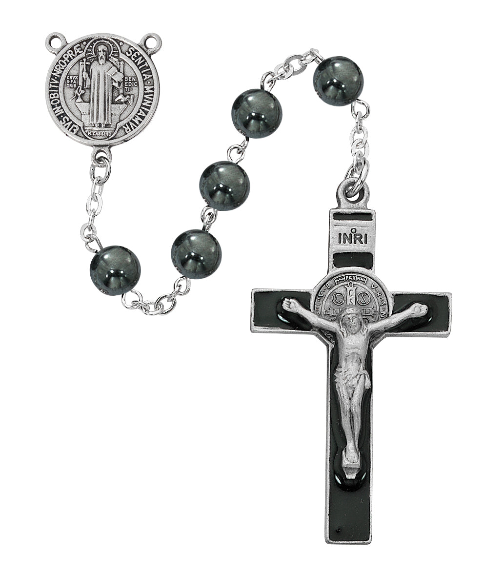 Genuine Hematite St. Benedict Rosary